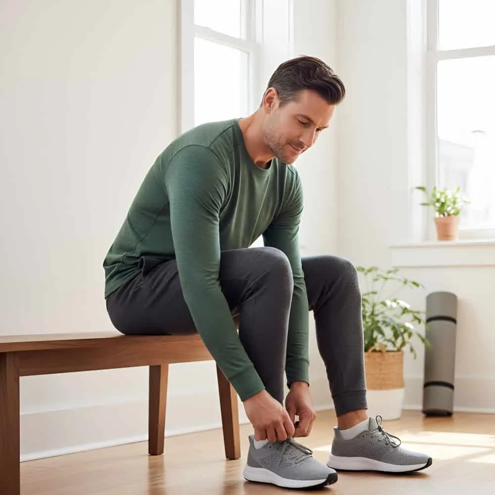 Man lacing his running shoes