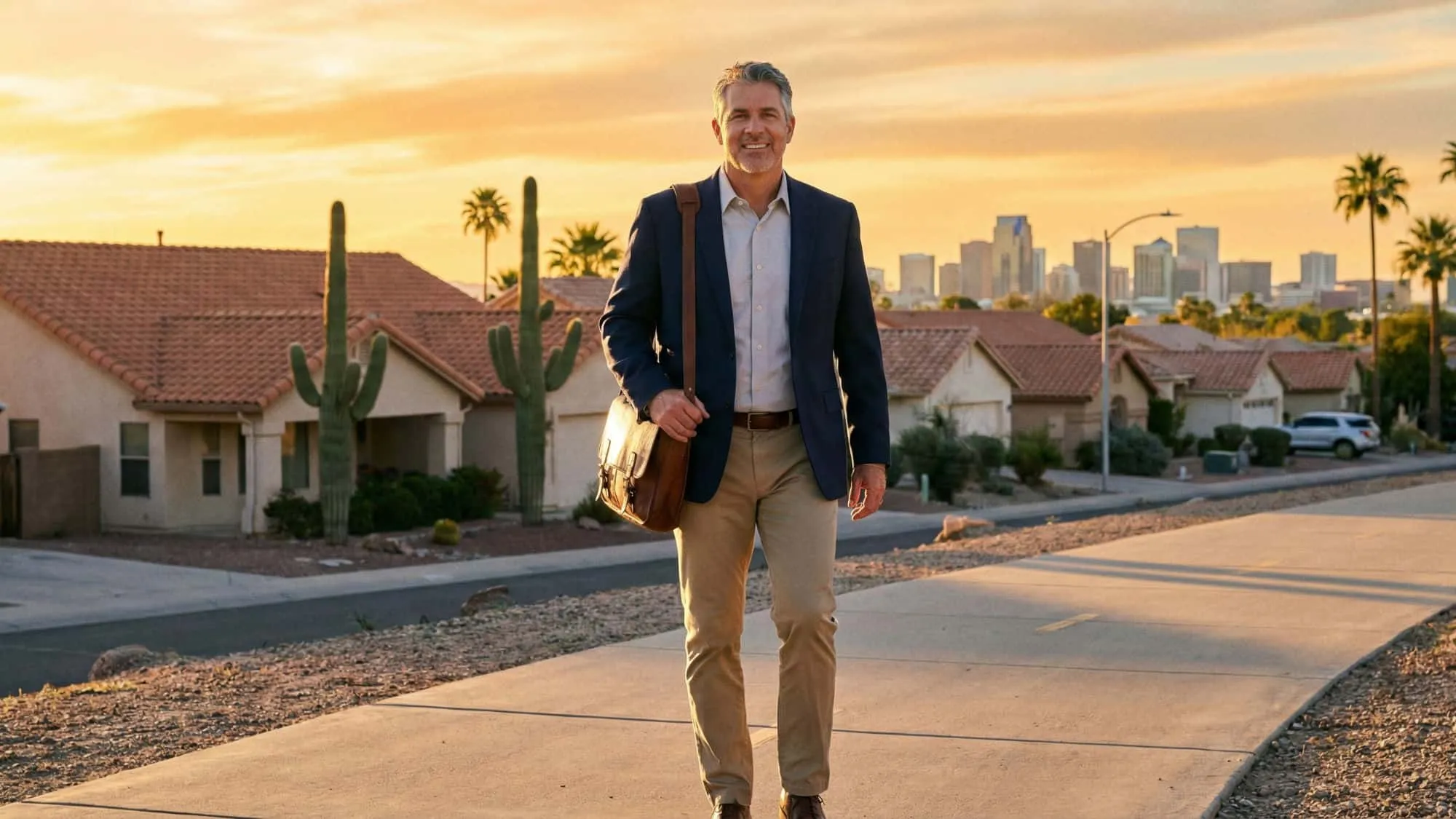 Man walking on a sidewalk near Glendale, AZ